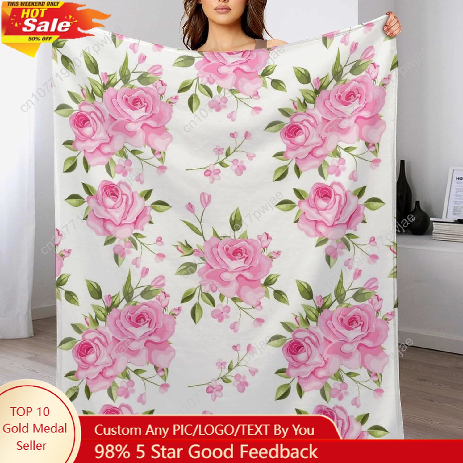Home Decor Luxury - Coperta da tiro con fiori rosa